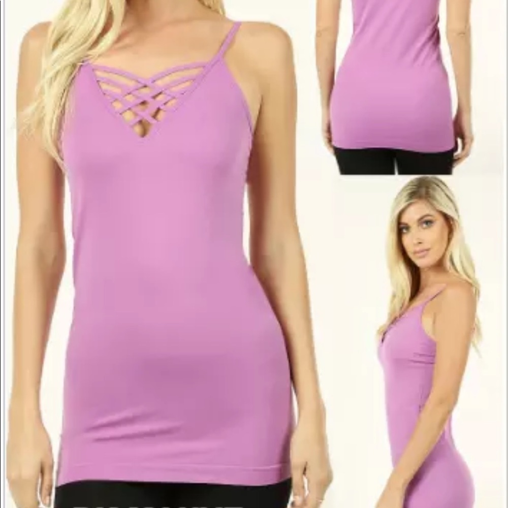 Seamless Strappy Caged Front Stretch Cami Tank Top